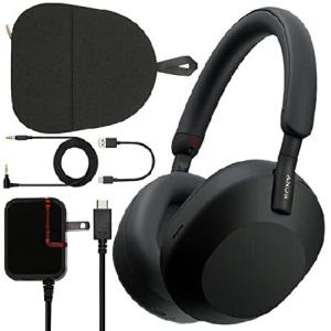 Sony WH-1000XM5 Noise-Canceling Wireless Over-Ear Headphones (Black WH1000XM5/B) Bundle + Wall Charger with USB Type-C Cable