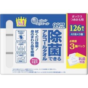 エリエール 除菌できるアルコールタオル ボックス つめかえ用 ４２枚入×３個パック /アルコールタオル ウエットティッシュ｜v-drug