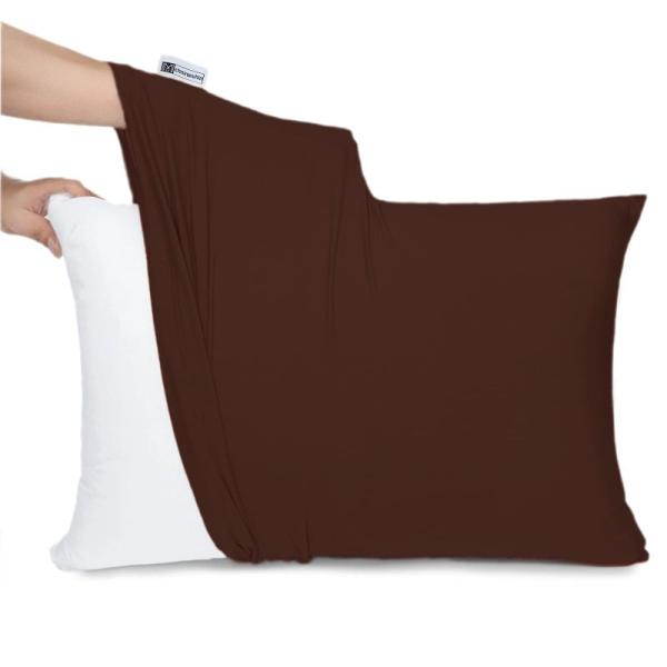 枕カバー のびのび枕カバー 綿 Ｔシャツ素材 50×70 43×63 兼用 ブラウン よく伸びる 封...
