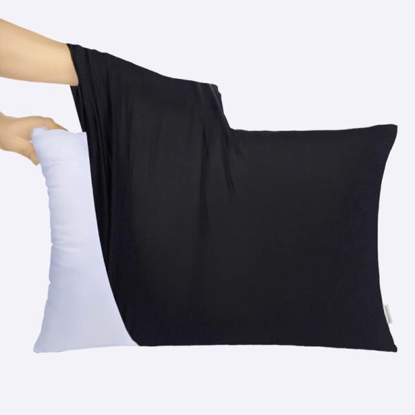 枕カバー のびのび枕カバー 綿 Ｔシャツ素材 50×70 43×63 兼用 黒 よく伸びる 封筒式 ...