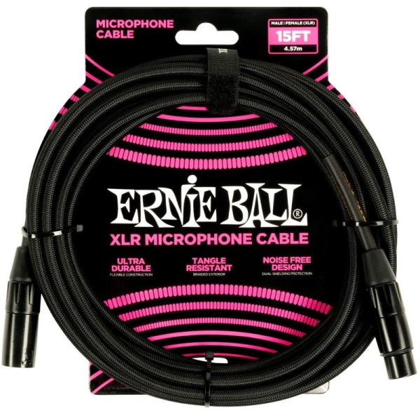 正規品 ERNIE BALL 6391 マイクケーブル 15フィート BRAIDED MALE/FE...