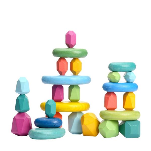 Promise Babe 積み木 木製 立体ブロック 26個 カラフル 天然木 おもちゃ 知育玩具 ...