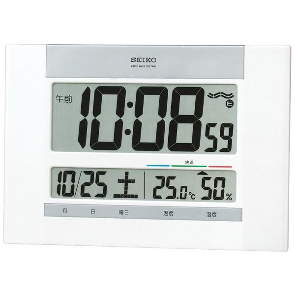 セイコークロック 掛け時計 置き時計 兼用 電波 デジタル カレンダー 快適度 温度 湿度 表示 薄...