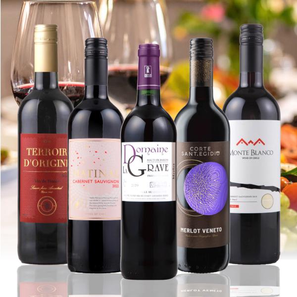 ワイン セット 赤 5本 送料無料 12月ワインバスケット うま得 エンジョイワイン 赤 5本セット...