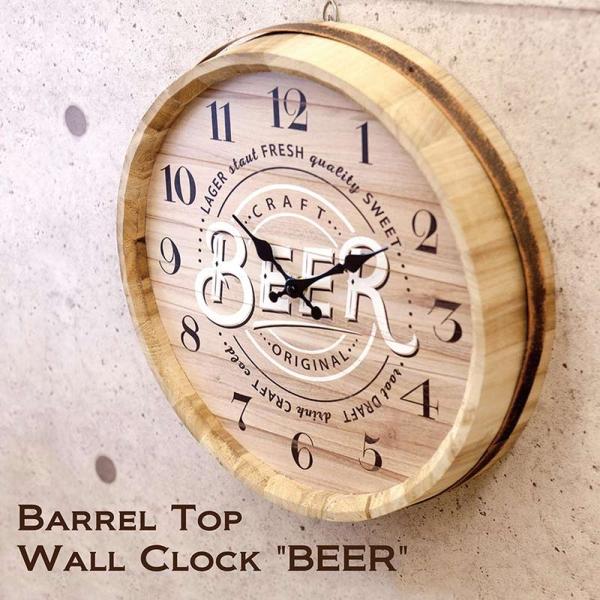壁掛け時計 おしゃれ 大きめ 木製 ビール樽  アンティーク時計 インテリア クロック