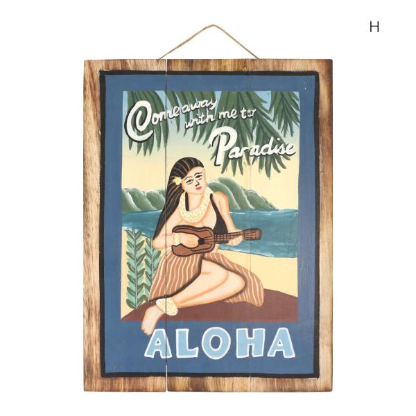 ハワイアン アートポスター 手描き 木製 デザイン ウッドボード 壁掛け ビーチ