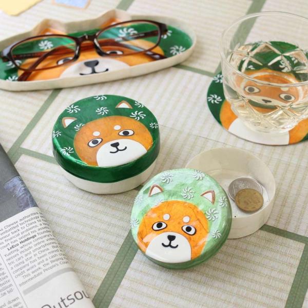 柴犬 風呂敷 犬雑貨 お土産 小物入れ アクセサリーケース ラウンドカピスBOX シェル