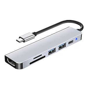 USB C ハブ 6-in-1 USB ドッキングステーション HDMI アダプター 4K PD USB3.0 ポート TF/SD カード MacBo