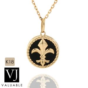 18金 メンズ ネックレス K18 イエローゴールド オニキス リリー コイン ペンダント※ペンダントのみ[ユリ 18k メダル シンプル プレーン]