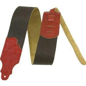 Franklin Strap 3" Leather Guitar Strap Black/Red Tooled End｜value-select