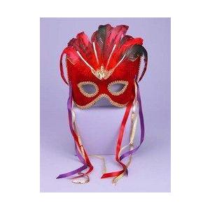 Red 1/2 Mask with ribbon and feather accents｜value-select