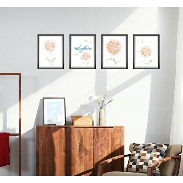 ウォールステッカー おしゃれ ひまわり 向日葵 ヒマワリ 花 北欧 フレーム 夏 英字 文字 フラワ...