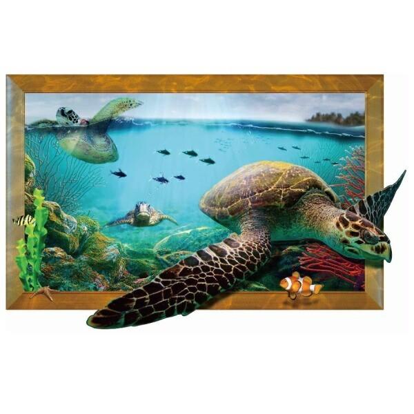 ウォールステッカー 動物 窓 子供部屋 魚 海 トリックアート 海の中 亀 イルカ 立体 3d ウミ...