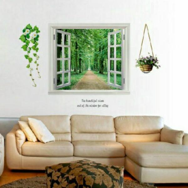 ウォールステッカー 窓 おしゃれ 植物 英字 木 花 風景 北欧 アルファベット グリーン 緑 トイ...