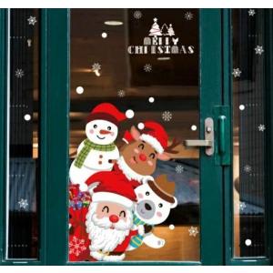 ウォールステッカー クリスマス おしゃれ クリスマスツリー かわいい シール トナカイ サンタ サンタクロース 雪ダルマ ウィンドウ 特大 窓 ガラス 壁飾 vr02164
