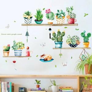 ウォールステッカー 植物 花 サボテン リーフ おしゃれ フラワー 壁紙シール グリーン 英字 風景 カフェ モダン 木 箱 ドア 北欧 窓 ピンク 紫 多肉植物 vr02169