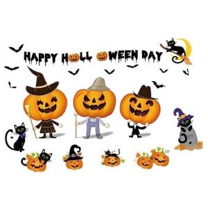 ウォールステッカー ハロウィン 窓 子供部屋 ステッカー かわいい ネコ 猫 壁紙 シール ハロウィンパーティー はがせる 月 かぼちゃ秋 お化け 子ども vr02714