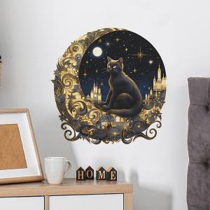 ウォールステッカー ピアノ 鍵盤上の黒猫 壁紙シール 音符 肉球