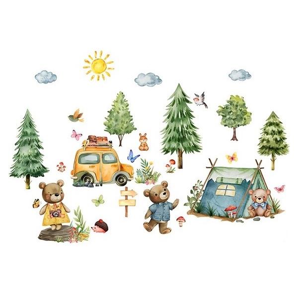 ウォールステッカー 動物 くま 熊 森 木 植物 花 子供部屋 誕生日 蝶 鳥 太陽 うさぎ 壁紙 ...
