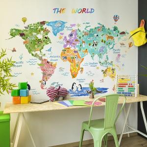 ウォールステッカー 動物 世界地図 地図 子供部屋 誕生日 文字 トイレ 壁 map アニマル 壁紙 シール かわいい 男の子 女の子 知育 子供 はがせる 天井 vr03161