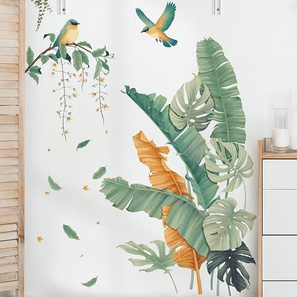 ウォールステッカー 植物 おしゃれ 鳥 南国 グリーン 緑 壁 はがせる 壁紙 シール モンステラ ...
