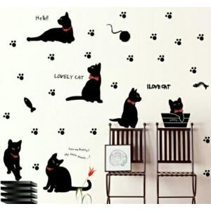 ウォールステッカー 動物 猫 黒猫 ねこ ネコ モノトーン おしゃれ カフェ かわいい キャット アニマル キュート インテリアステッカー 猫好き 文字 vr0458