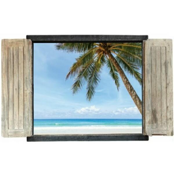 ウォールステッカー 窓 南国 ビーチ 海 おしゃれ ヤシの木 海岸 西海岸 砂浜 木 花 植物 海辺...