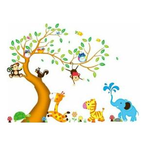 ウォールステッカー 木 子供部屋 動物 花 植物 2枚入り ステッカー 女の子 男の子 ツリー 大きな木 風景 シール 身長計 壁紙 かわいい 英語 子供 キリン vr0679