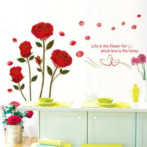 ウォールステッカー 花 植物 おしゃれ 綺麗な色 蝶 花びら リビング 文字 シール カフェ モダン 薔薇 ハート 窓 赤色 葉 高級感 玄関 階段 トイレ 階段 vr0718