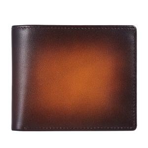 財布 グラデーション 大容量 薄型 二つ折り カード18枚 ボックス型小銭入れ 本革 メンズ Dante ブラウン