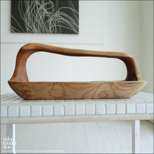 チーク無垢材 プリミティブトレイ41cm 入れ物 飾り台 フルーツトレイ 削り出し 小物入れ 一点物...