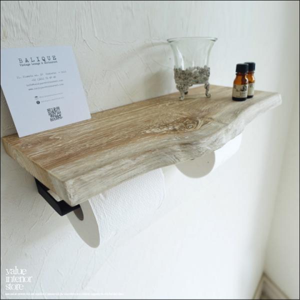 無垢材 チークトイレットペーパーホルダーWK/7 トレイペーパーホルダー シャビー 手作り 一点物 ...