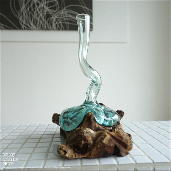 硝子フラワーベースTwis/01 花瓶 プリミティブガラスベース 手作り 一輪挿し 一点物 ハンドメ...