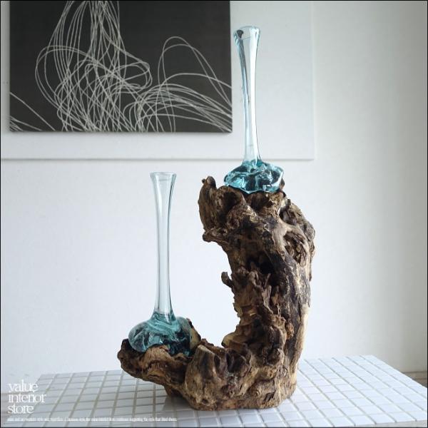 硝子フラワーベースTwisW 花瓶 プリミティブガラスベース 手作り 一輪挿し 一点物 ハンドメイド...