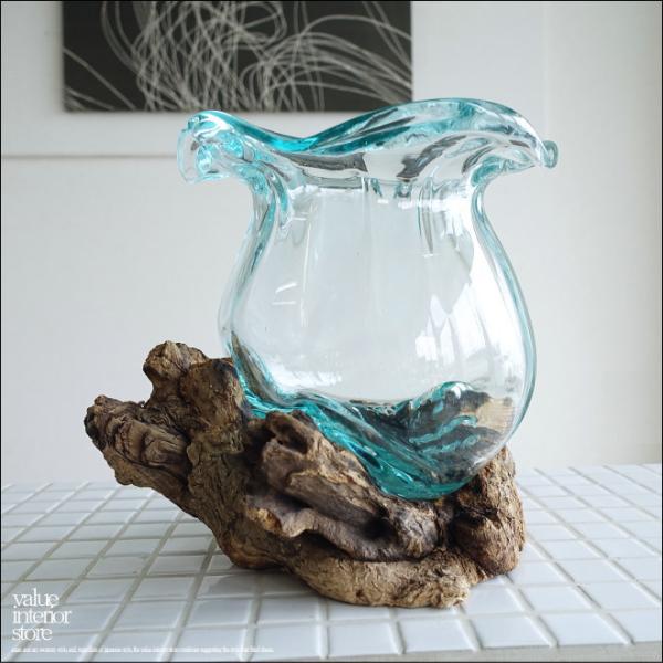 硝子フラワーベースTuli/02 花瓶 メダカ鉢 めだか鉢 プリミティブガラスベース 吹きガラス 手...