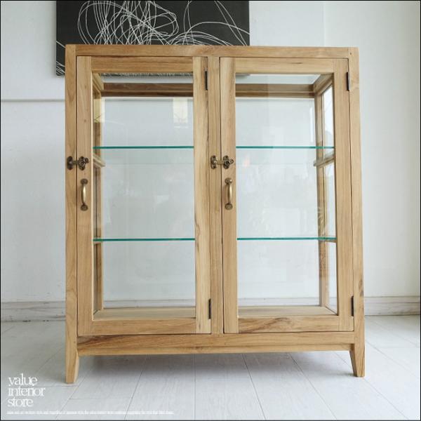 チーク無垢材 ガラスパンケースW80N ショーケース 陳列ケ−ス 飾り棚 店舗什器 食器棚 コレクシ...