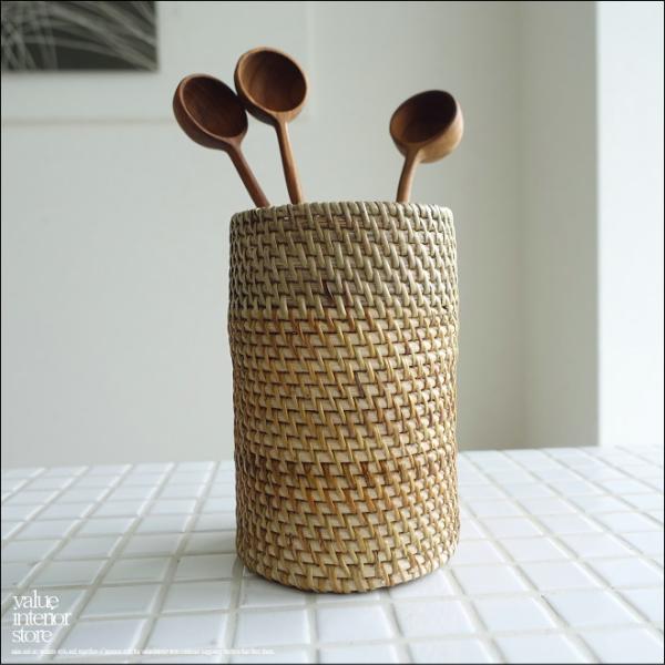ラタンカトラリースタンドN ペンスタント 箸立て 手編みホルダー 箸たて キッチン収納 ナチュラルホ...