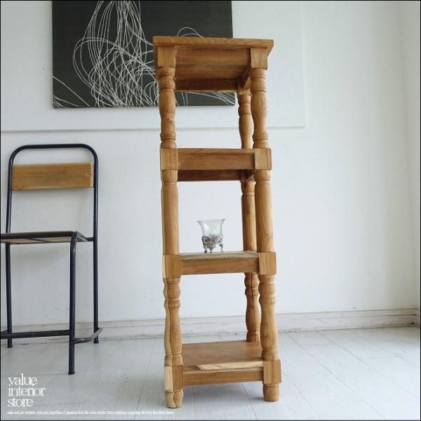 チークシェルフ角4段N 書棚 本棚 収納棚 陳列棚 飾り棚 什器 手作り 収納ラック シャビー 無垢...