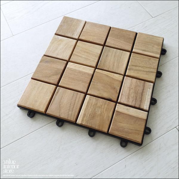 チーク無垢材 デッキマットSQ バルコニーマット デッキタイル フロアタイル 無垢材マット 連結式 ...