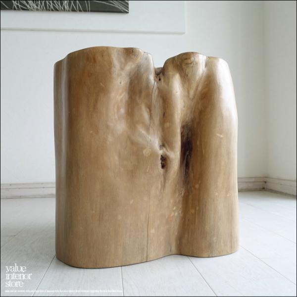 チーク総無垢材 スツールEKAS/3 イス チェア 丸太 ベンチ 椅子 花台 ナチュラル 素朴 一点...