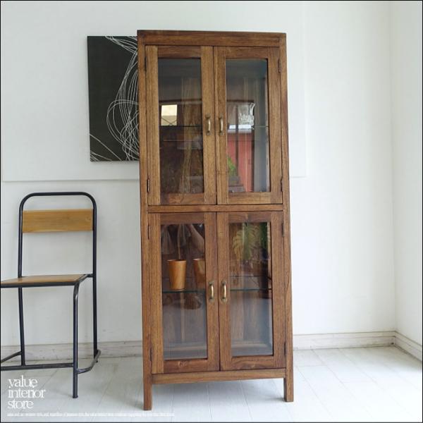 チーク無垢材 飾り棚flat/Med 食器棚 コレクションケース ショーケース シンプル 店舗什器 ...