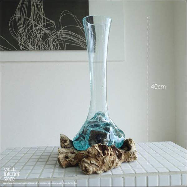 硝子フラワーベースTall40cm 花瓶 プリミティブガラスベース 手作り 一輪挿し 一点物 ハンド...
