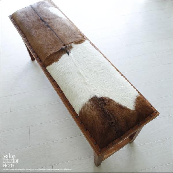 オールドチーク無垢材 毛皮ベンチfur/02 長椅子 本皮ソファ イス 古材 手作り レザー張り 毛...