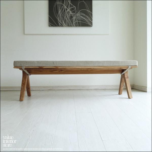 チーク無垢材 ベンチソファ/Sin 長椅子 トリプルソファ イス ダイニングベンチ 無垢材ベンチ W...