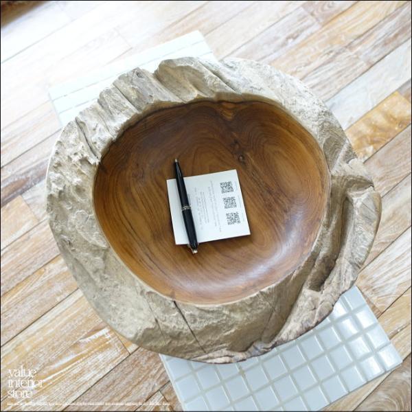 チーク無垢材 プリミティブ大型ボウル40cm 大型食器 サラダボウル 小物入れ 店舗什器 自然な様 ...