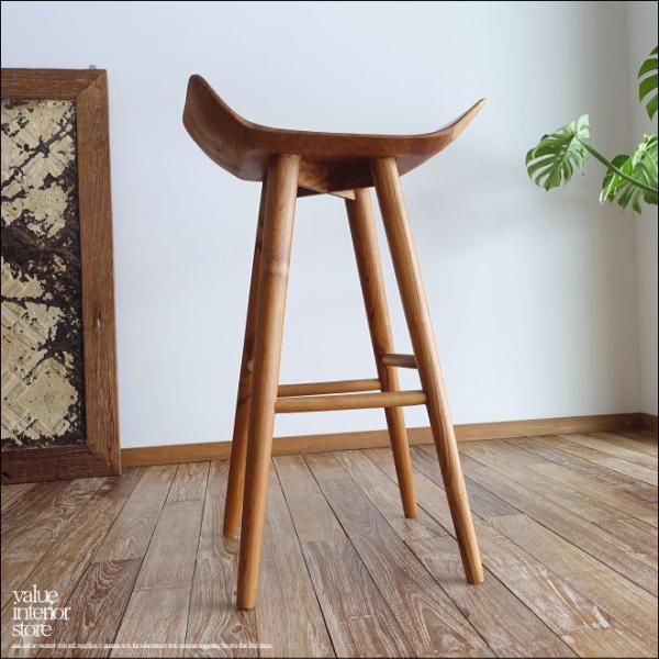 チーク無垢材 バースツールPriv/N カウンターチェア ハイスツール 椅子 イス 素朴 プリミティ...