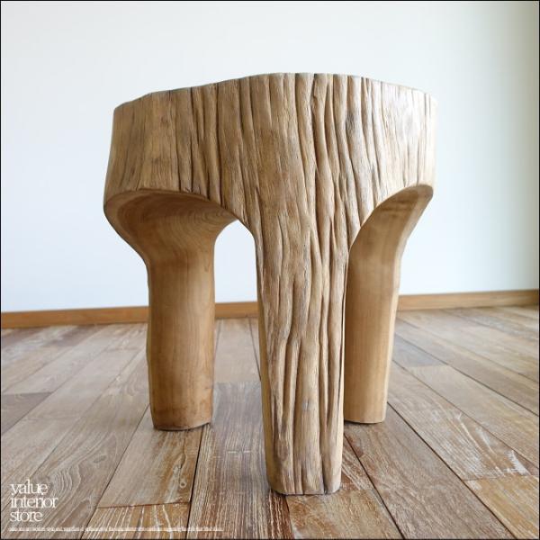 チーク無垢材 削り出しスツールTrin イス プリミティブチェア 丸太 ベンチ 椅子 花台 ナチュラ...
