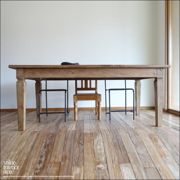 オールドチーク無垢材 ダイニングテーブルQuad/196cm 食卓テーブル 古材家具 無垢材テーブル...