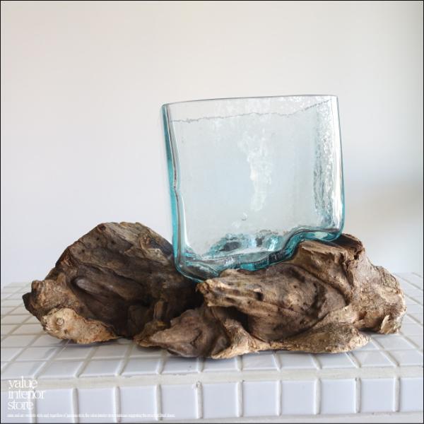 硝子フラワーベースSqli / L-11 花瓶 メダカ鉢 めだか鉢 プリミティブガラスベース 吹きガ...