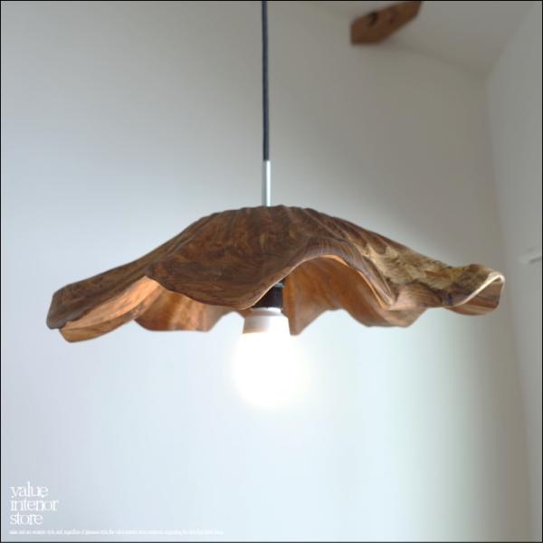 チーク無垢材 ペンダントライトFlareW03/Lsize 天井照明 照明器具 ランプシェード 明か...